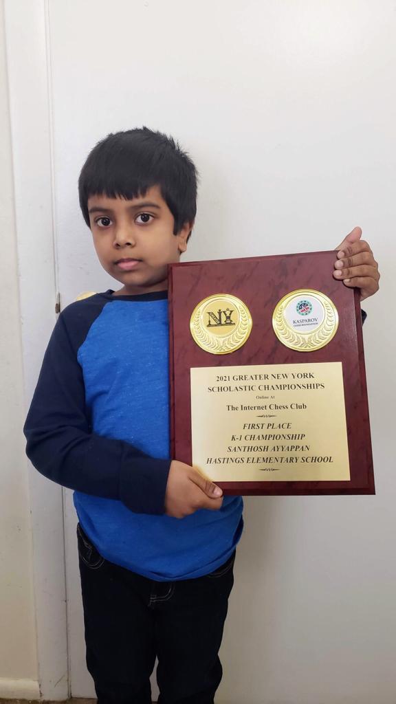 Read more about the article Santhosh wins the 2021 Greater New York Scholastic Championship K-1 section