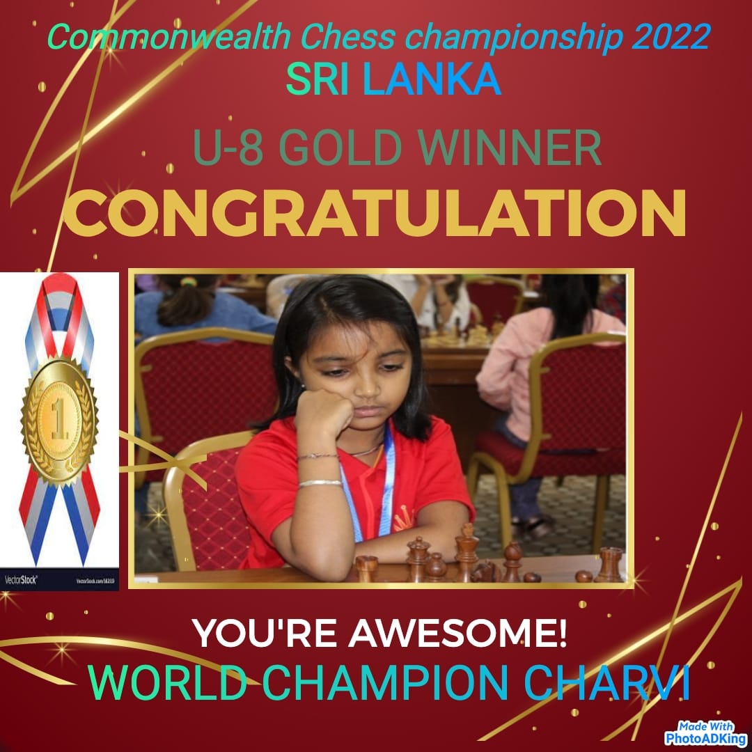 You are currently viewing Congrats Charvi for winning Gold in U8 Category with a score 6.5/7 in Commonwealth Championship 2022.